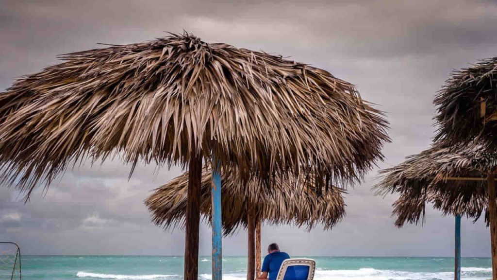 sitting huts by the beach