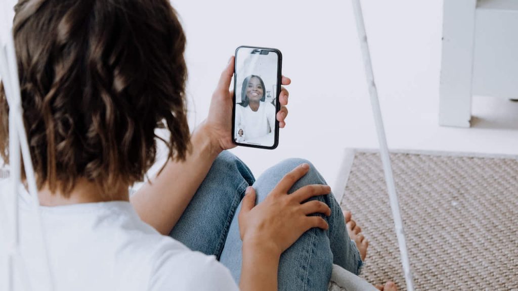 woman using WIFI to talk on phone