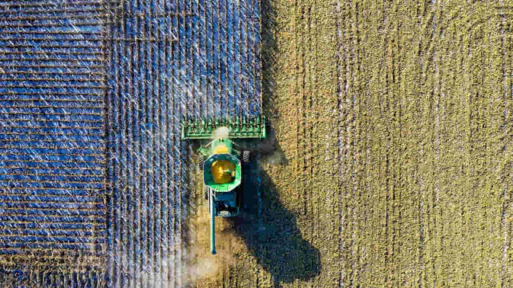 Aerial Shot of Green Milling Tractor