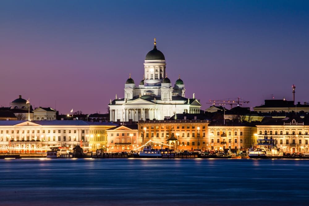 Helsinki Finland night view of the city lights