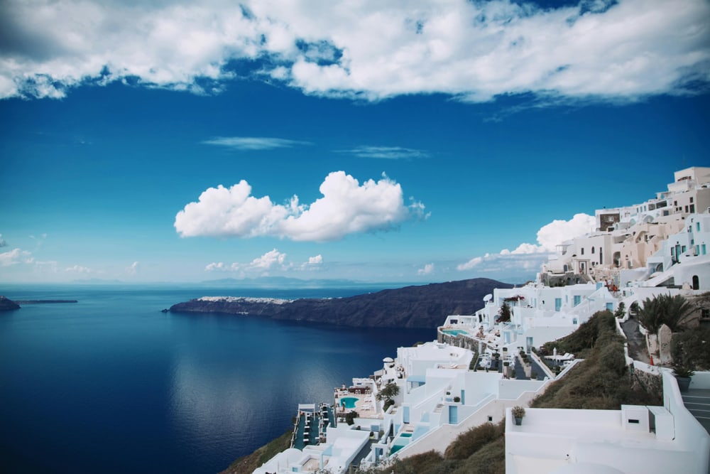 santorini greece arial view solo travel destinations
