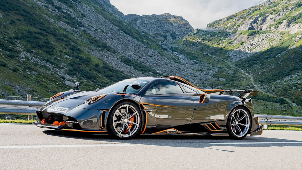 Pagani Imola a click in nature on a highway in mountains