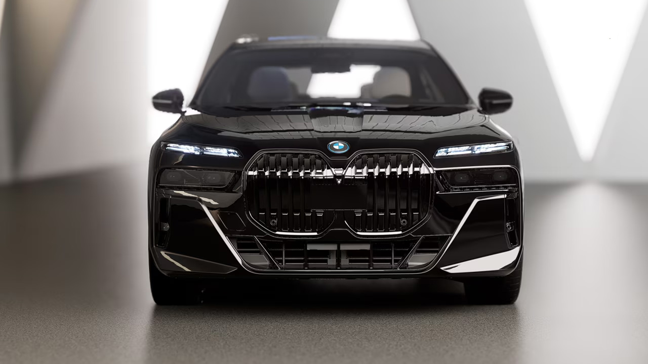 a jet black BMW i7 is showcasing the power of its name