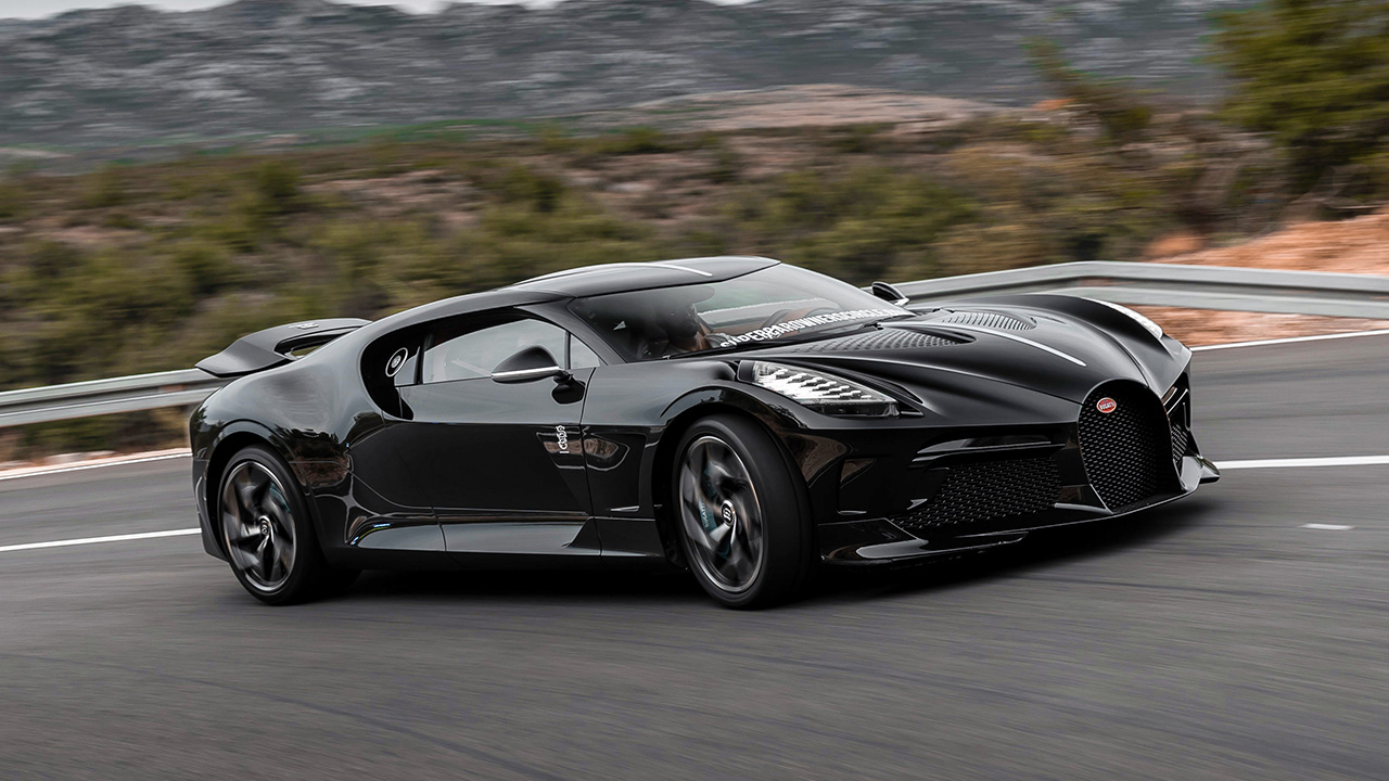 Bugatti La Voiture Noire on a mountain road