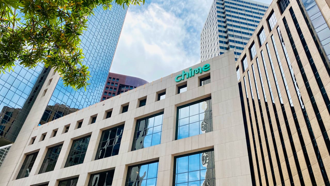 A picture taken from outside of Chime company