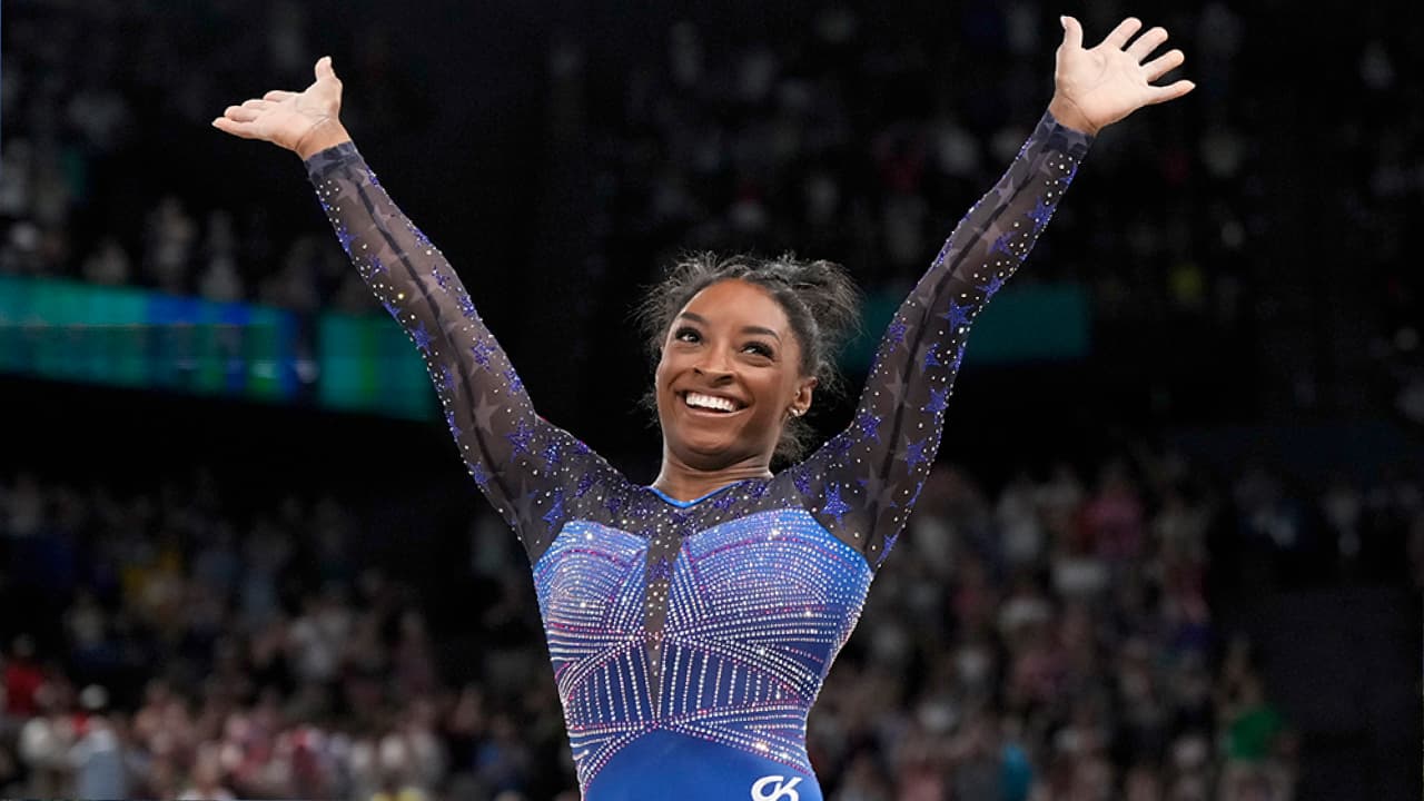 Simone Biles is excited and cheering in 2024 Olympics