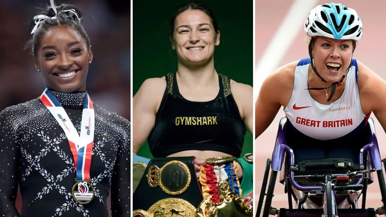 A frame featuring three famous female athletes