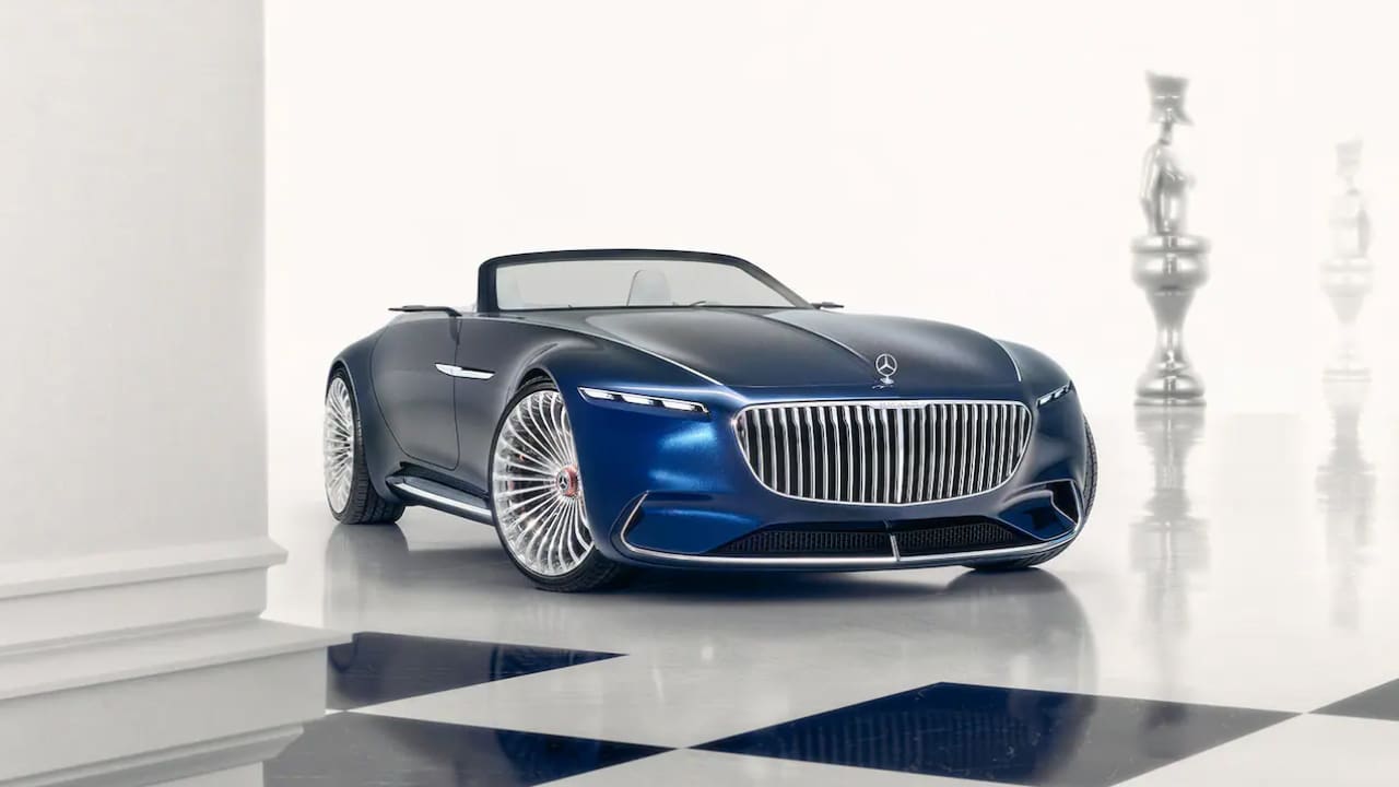 A Mercedes-Benz is parked on a tiled floor, which is the most expensive car brands