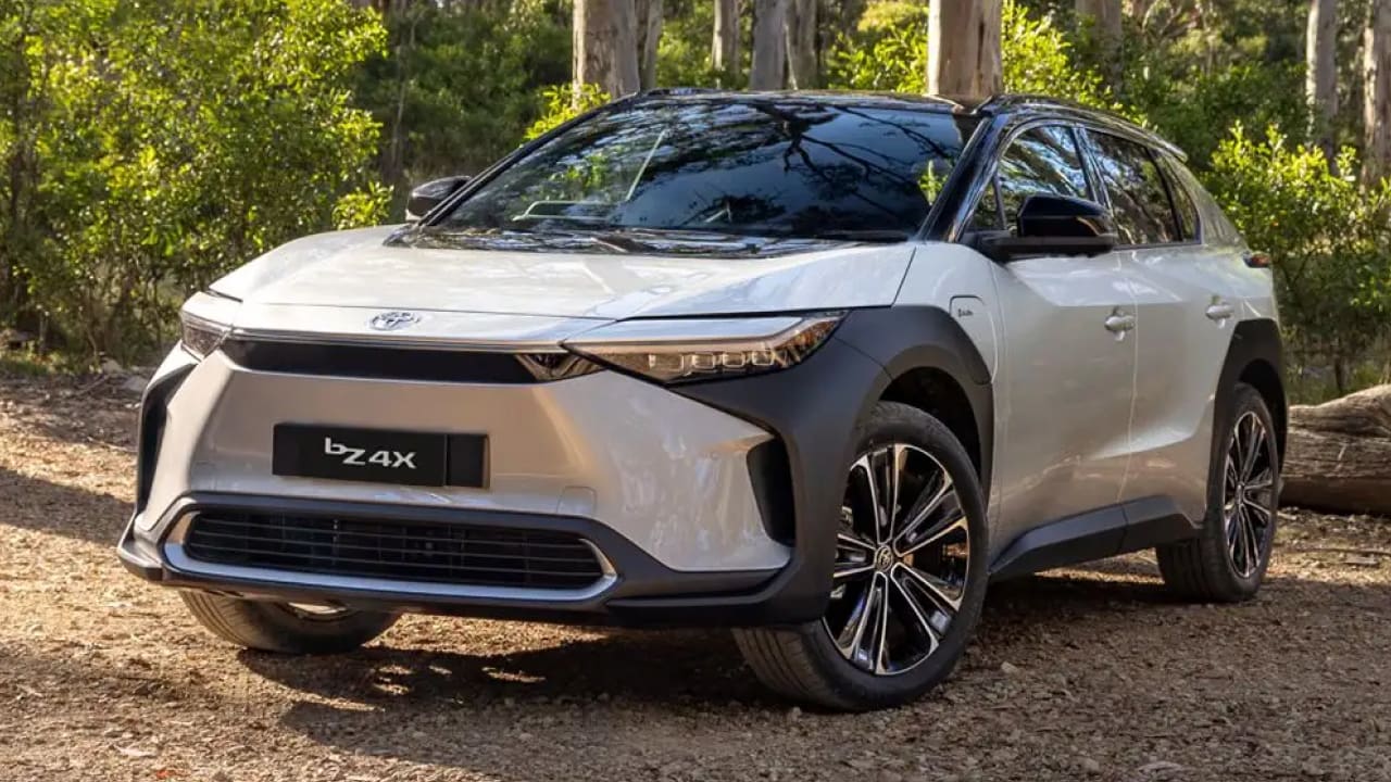 Toyota bZ4X in a forest, which is the least expensive electric cars of all time