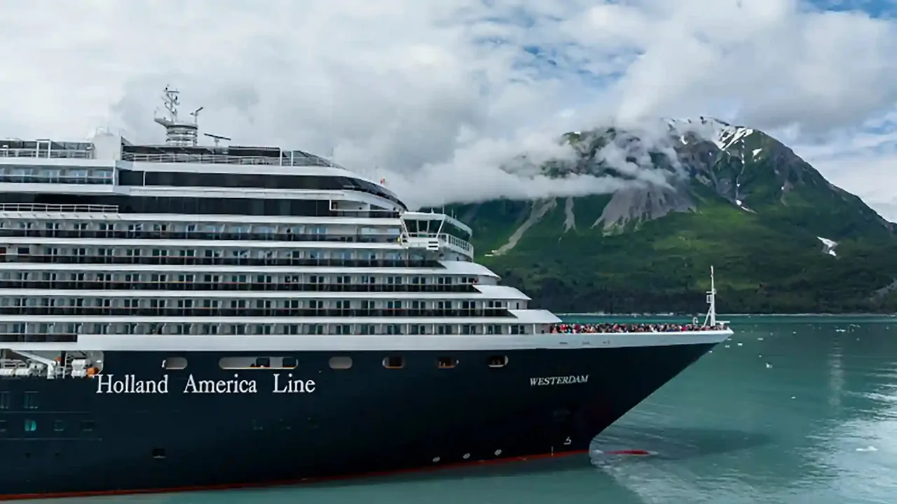 A side view of a Holland America Line ship