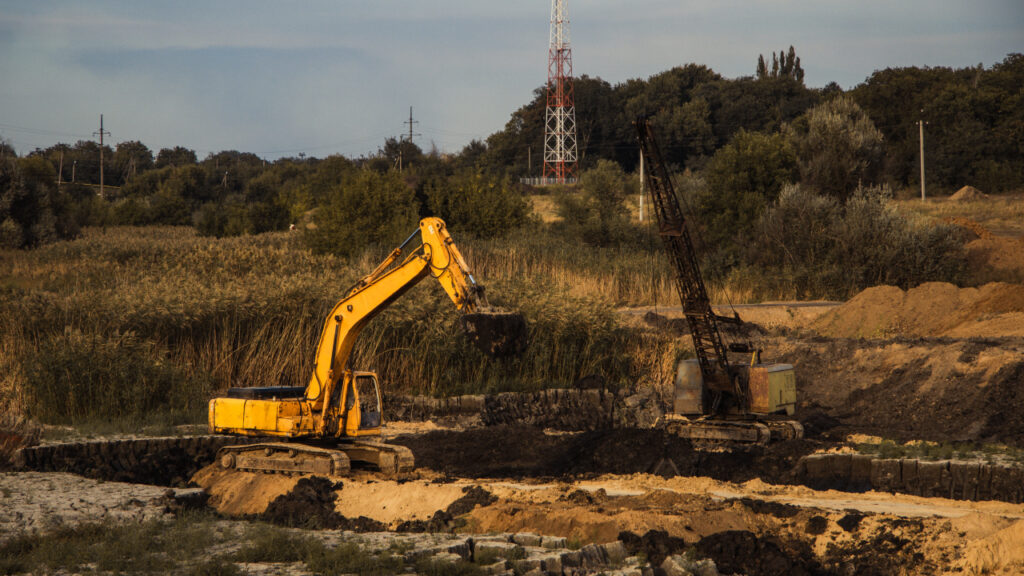 A close-up shot of a construction area