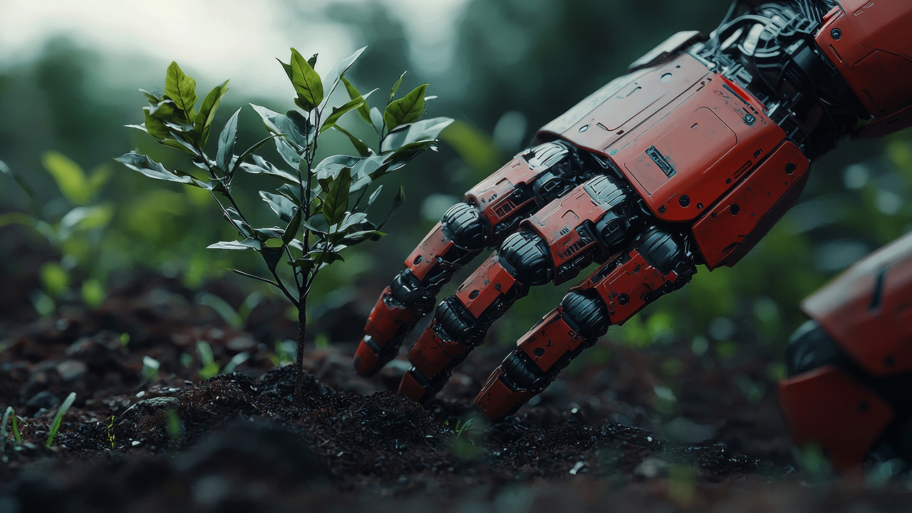 Robot touching the soil