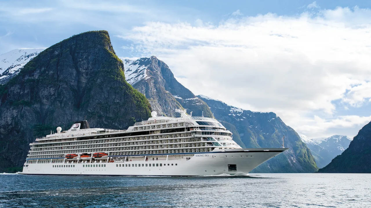 A beautiful view of a Viking Ocean Cruise ship, which is a top cruise line for couples