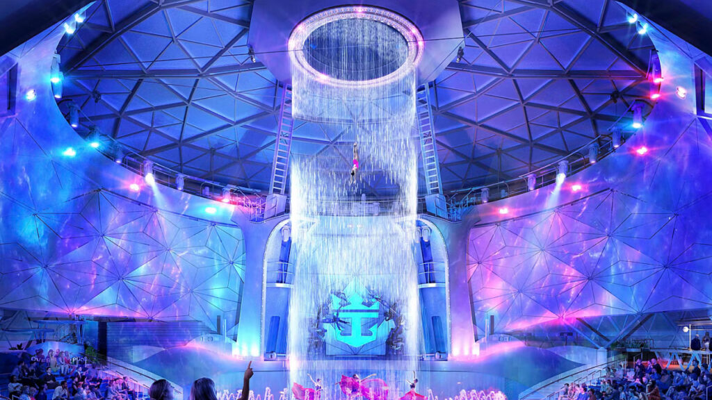 A beautiful glass dome with blue and pink lights