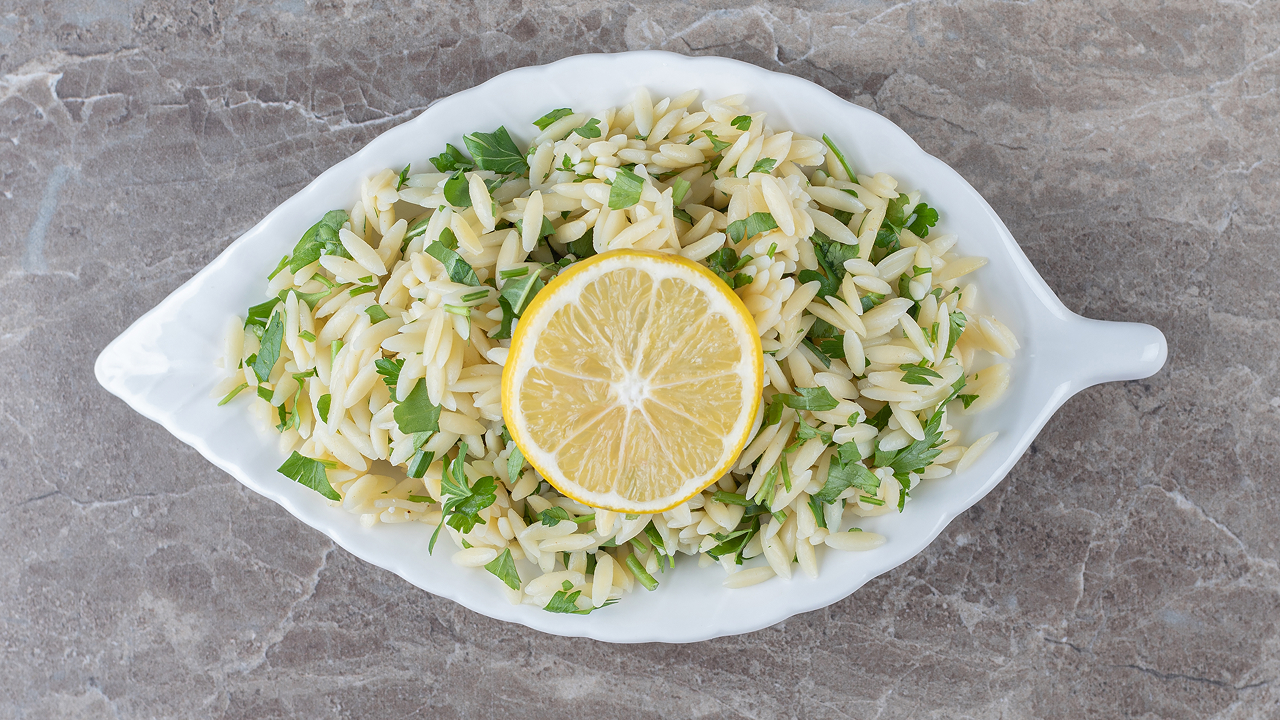 Lemon & Herb Arborio Rice on the marble