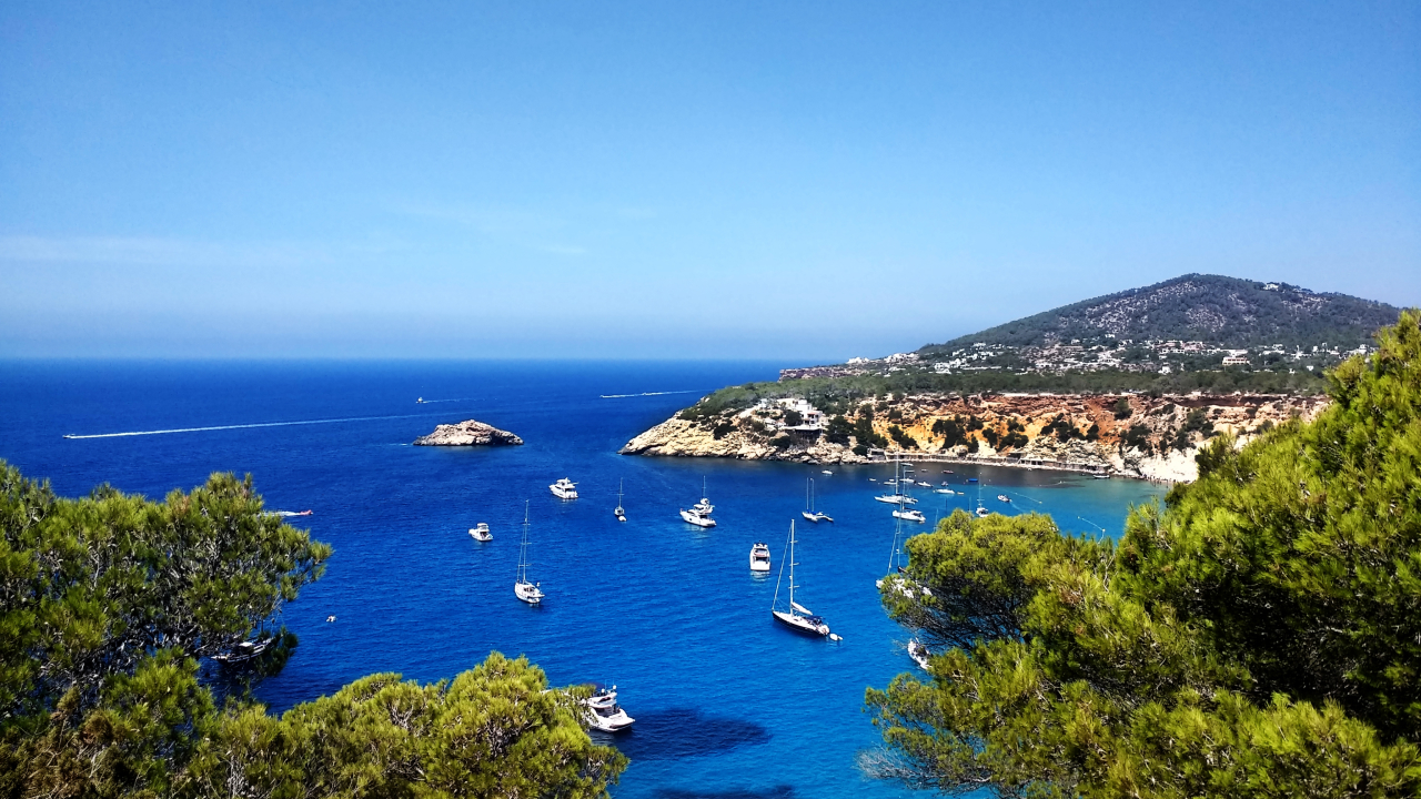A beautiful shot of the Mediterranean with many ships sailing