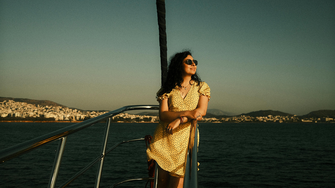 A woman posing on a cruise