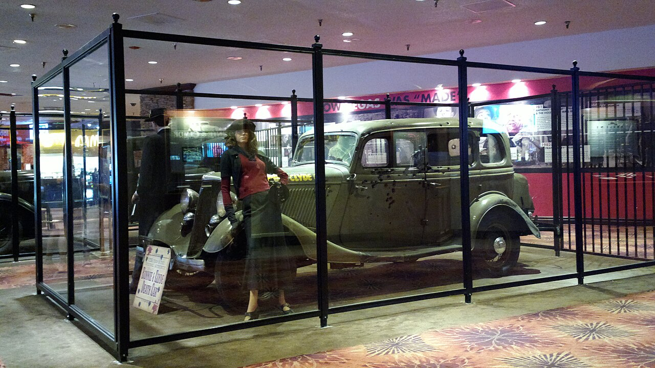 A Ford Model 40 V-8 displayed inside a glass enclosure