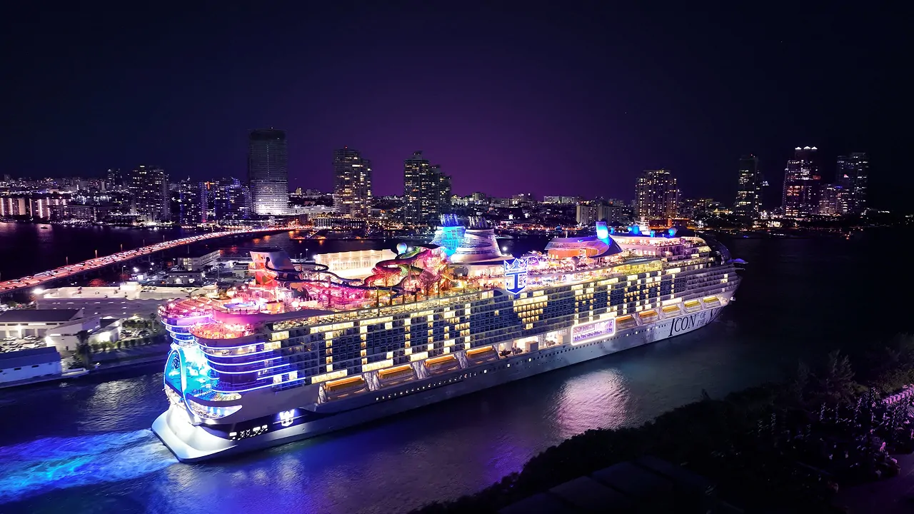 Icon of the sea cruise ship sailing in sea, which is the biggest cruise ship in the world