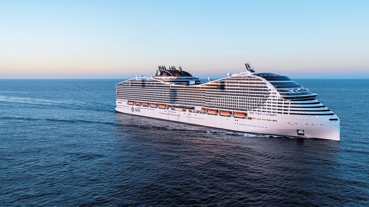 A beautiful blue sea where the MSC world europa is sailing