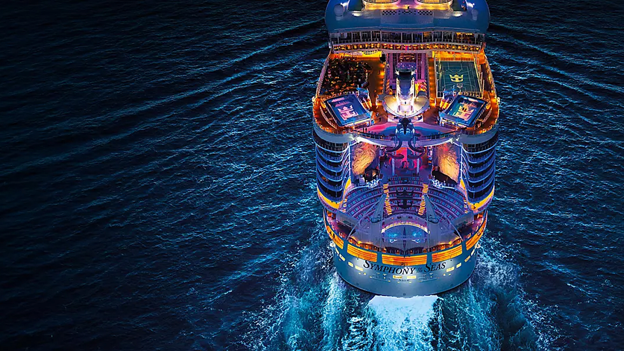 Symphony of the seas in deep blue ocean at night