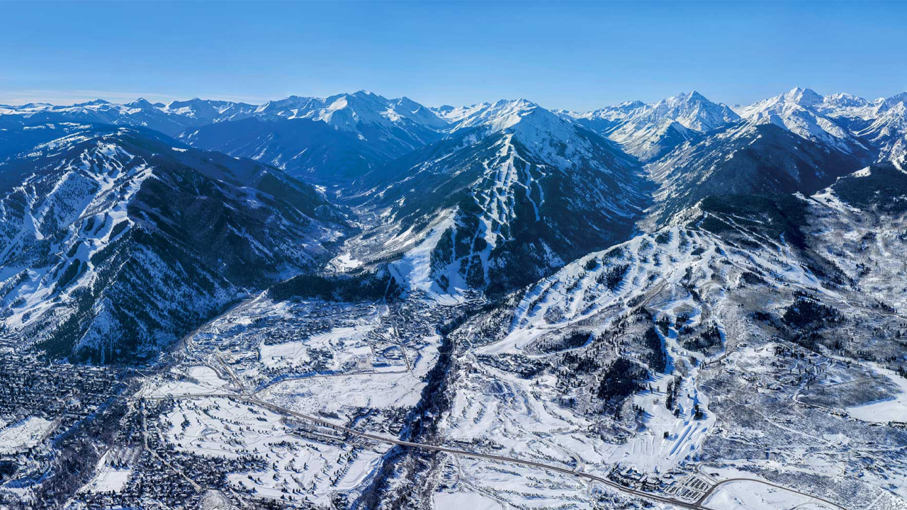 View of a snow-covered mountain with ski slopes