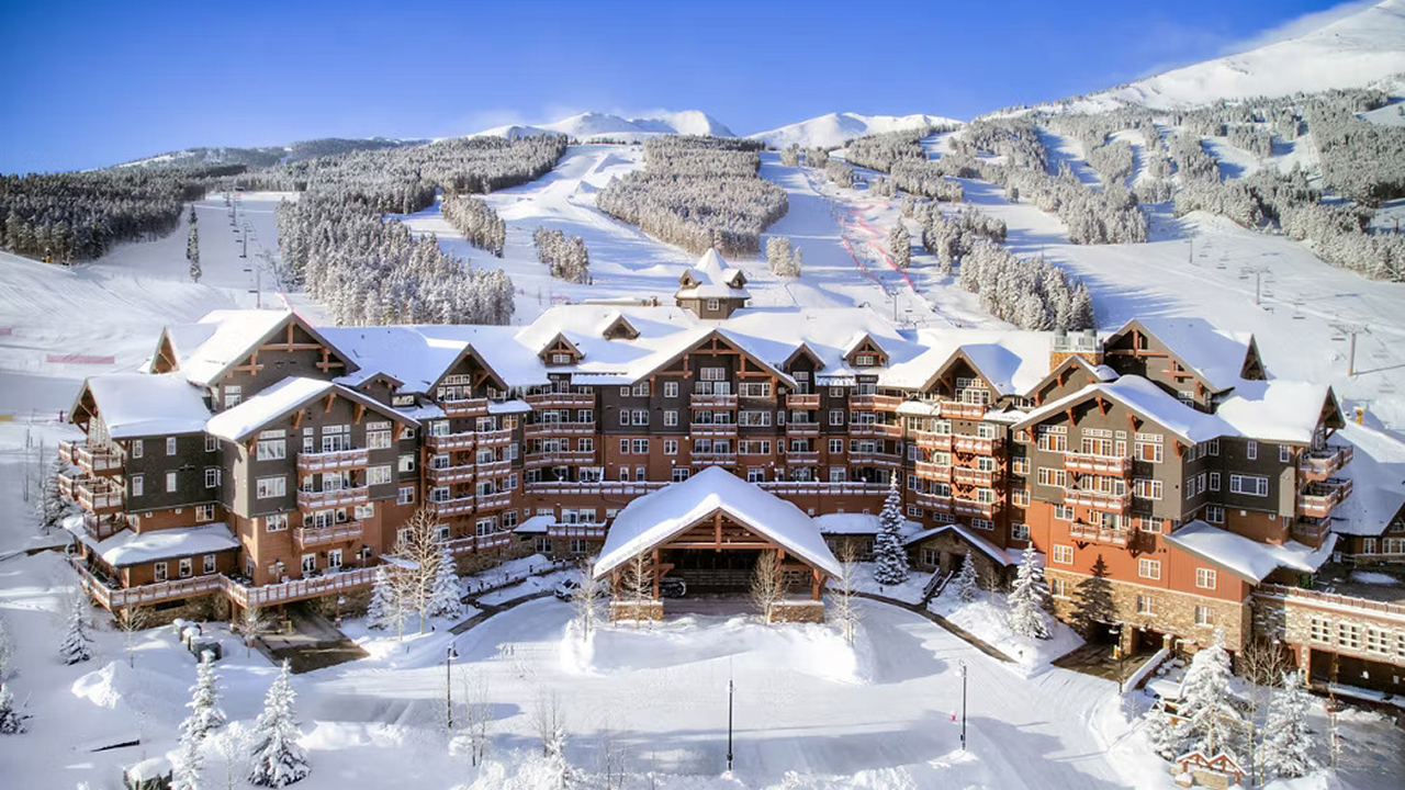 A top view of a beautiful ski resort covered in snow