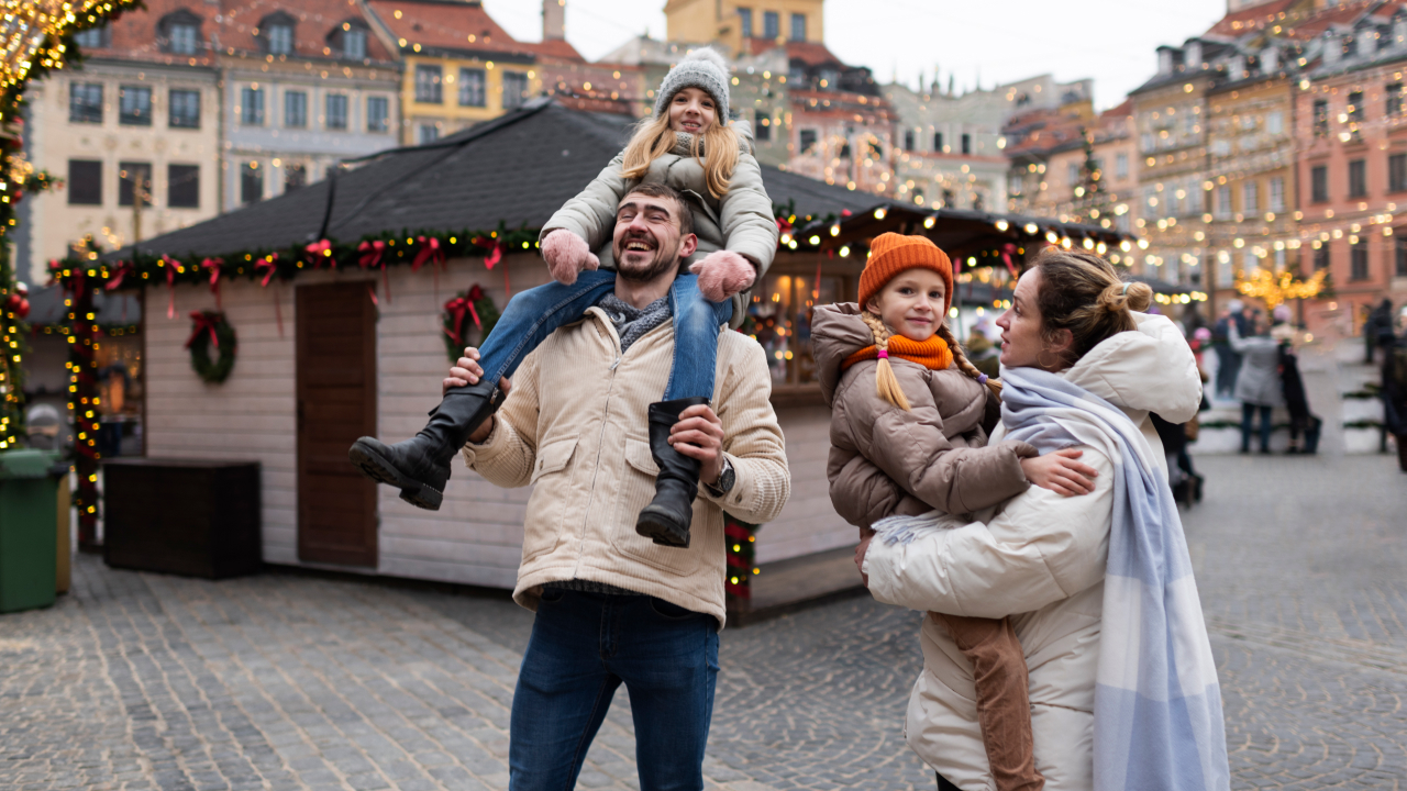 Family enjoying a trip on their christmas holidays Prague, Czech Republic