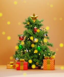 Christmas tree with gifts and lights