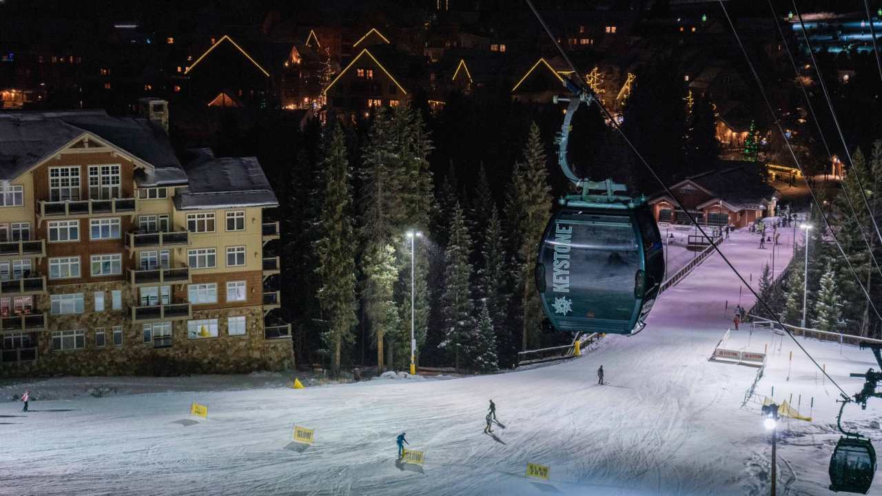 An evening view of a ski slope at Keystone Resort in Colorado