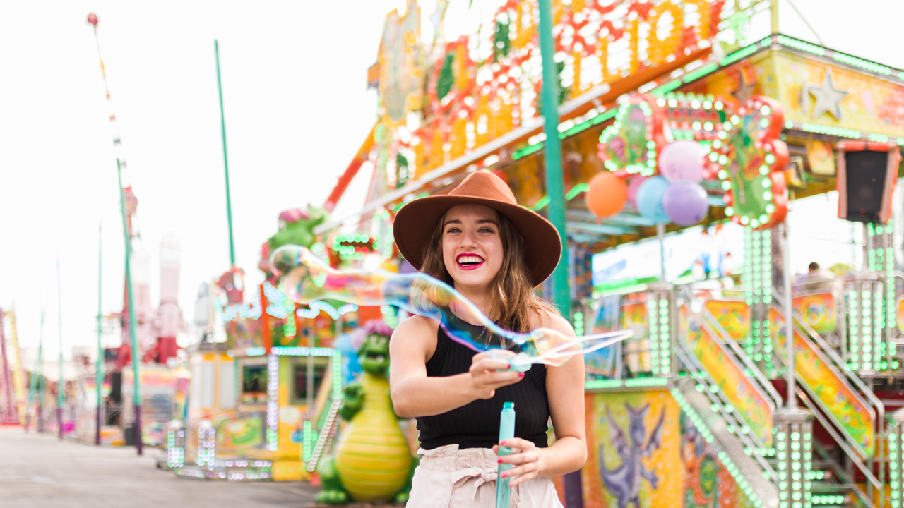 Happy young girl in the Orlando park, USA