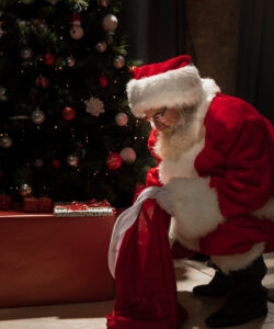 Santa Claus searching for gifts