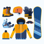 A picture showing all the snowboarding gear