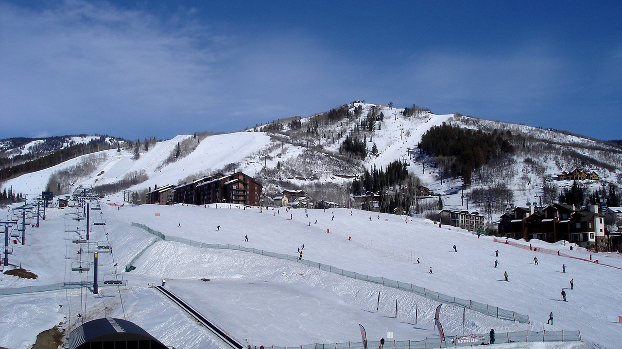 The snowy slopes at Steamboat Resort under a clear blue sky