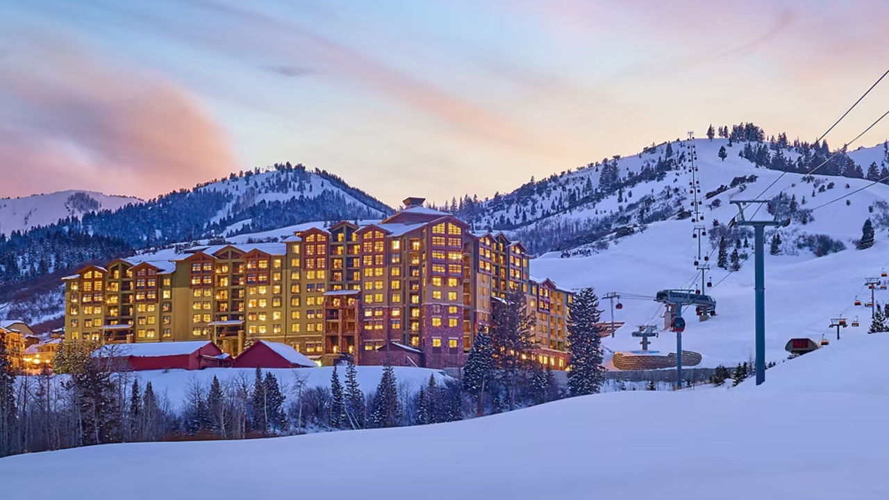 Shot of Park City Mountain Resort at sunset which is a family ski resort