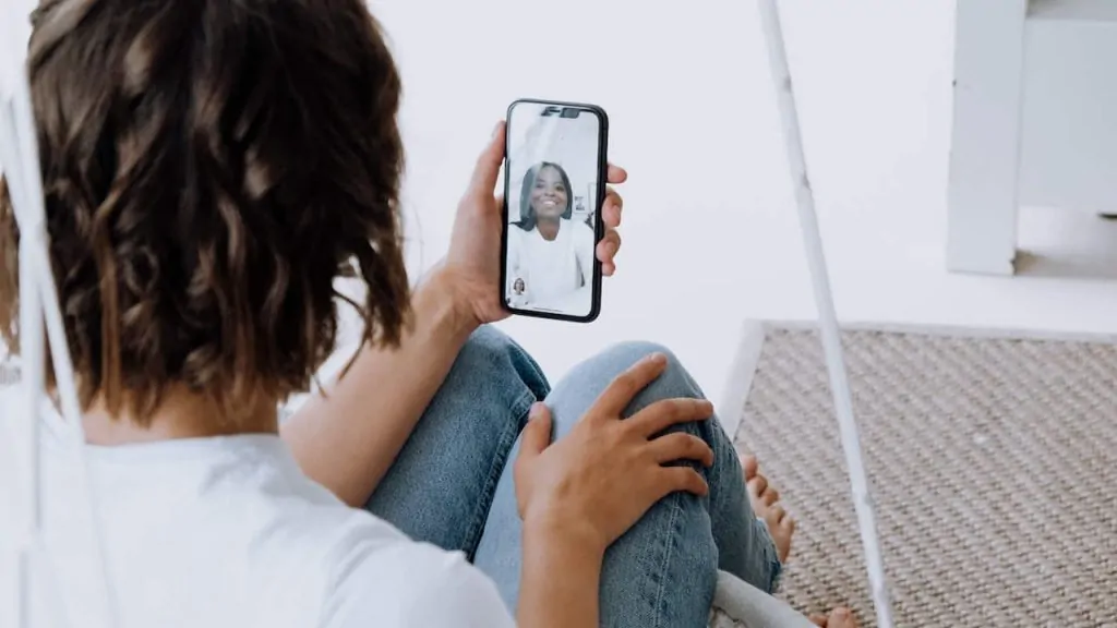 woman using WIFI to talk on phone
