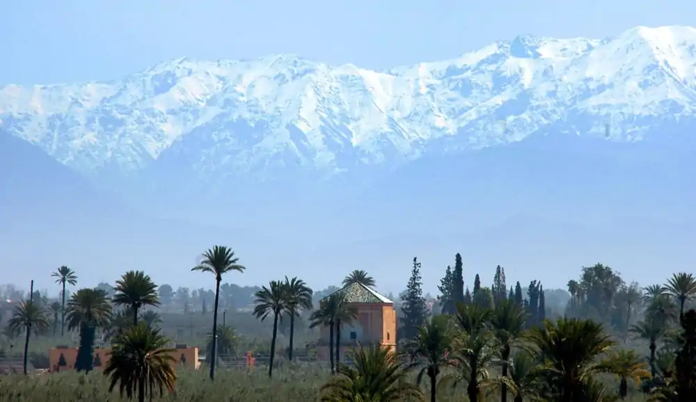 Marrakech Morocco snow peak distant mountains