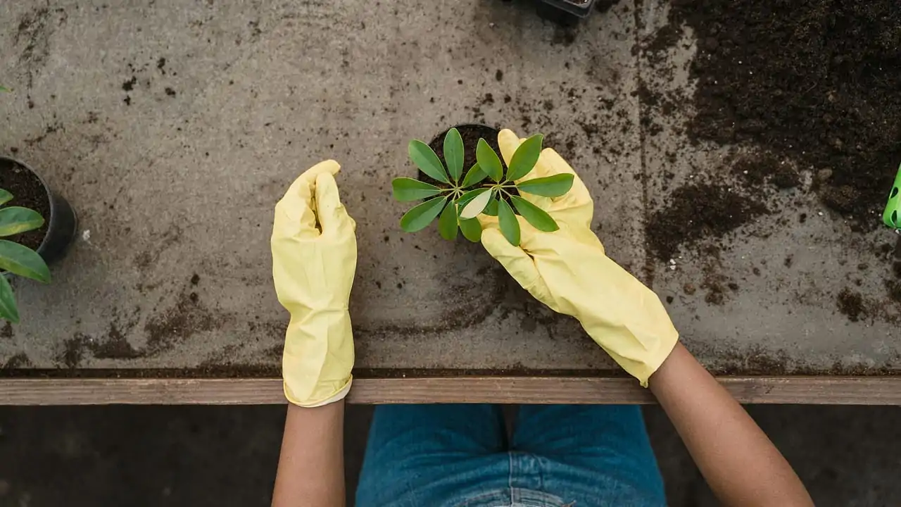 The planting process is taking place on a board for reforestation