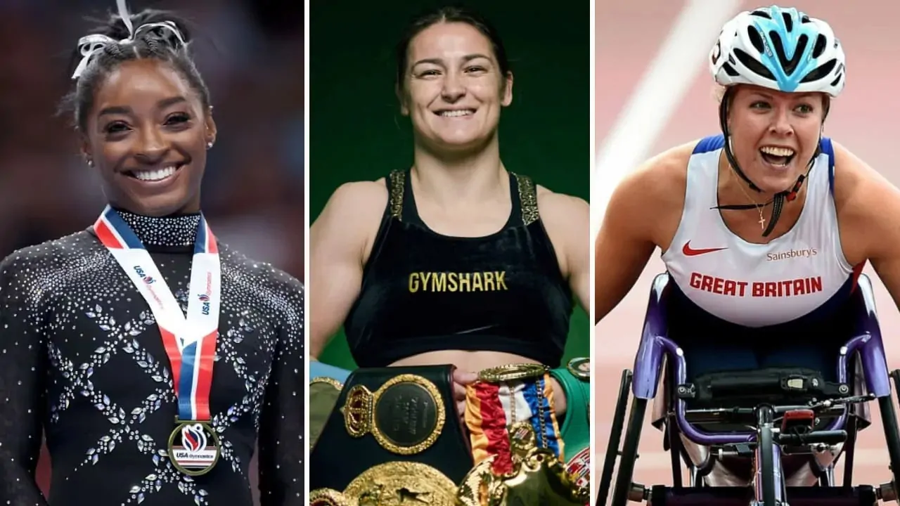 A frame featuring three famous female athletes