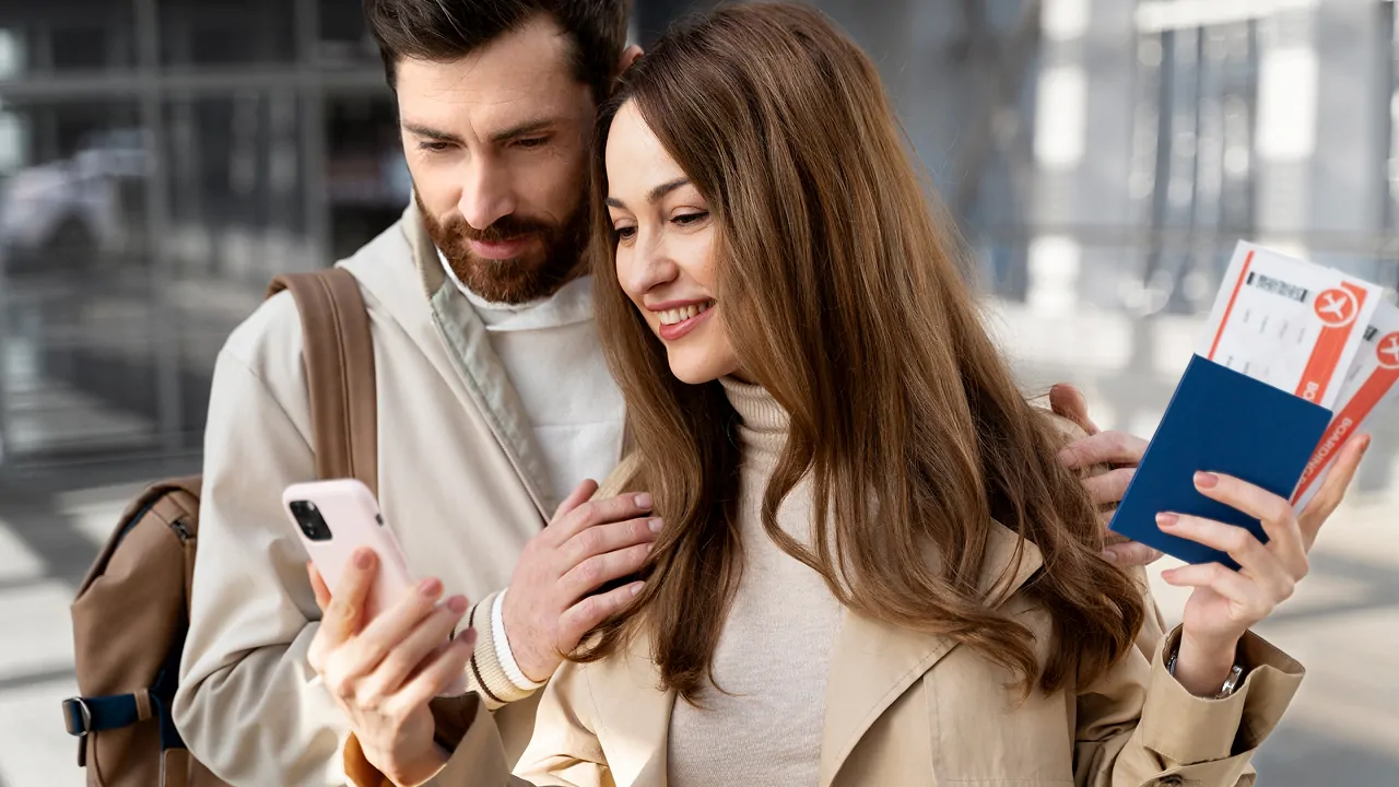 A couple looking at phone