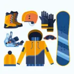 A picture showing all the snowboarding gear
